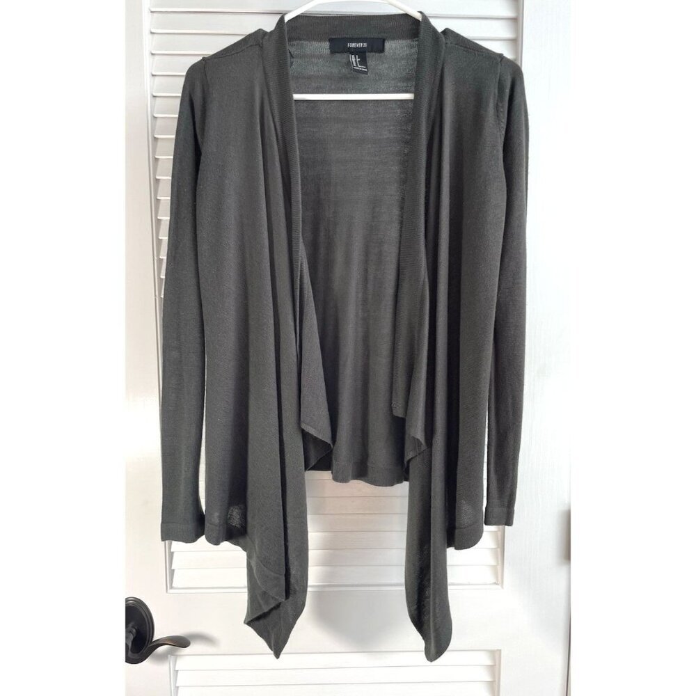 Forever 21 Gray Knit Open Front Waterfall Women's Cardigan Sweater Shawl Sz S